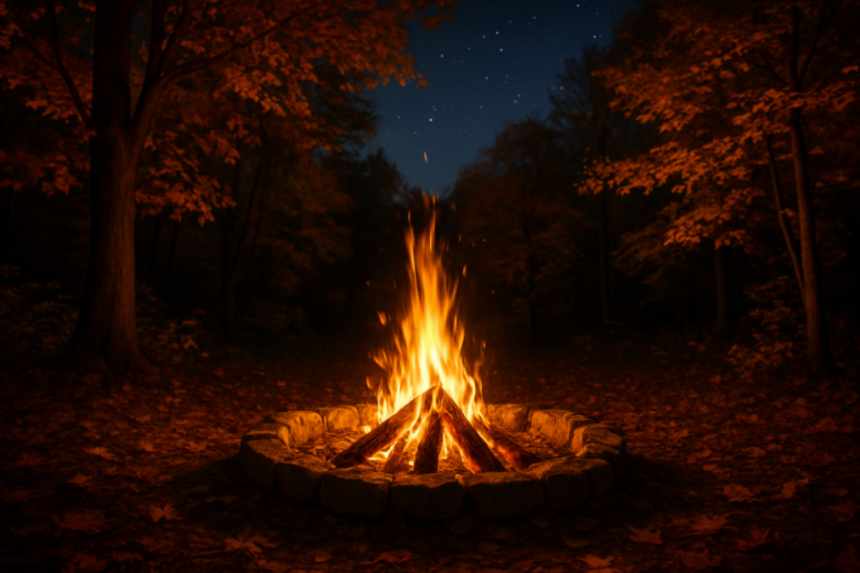 Campfire in autumn wilderness
