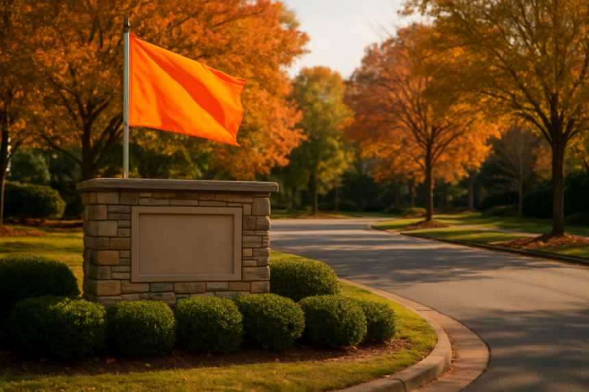 HOA orange entrance flag