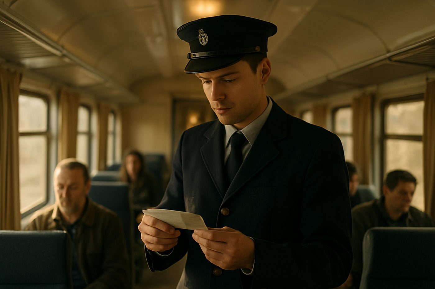 Train guard checking tickets