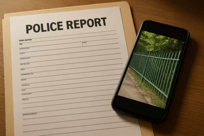 police report and fence photo