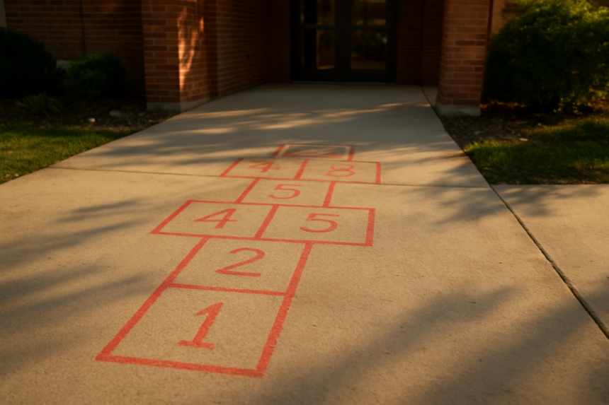 Chalk hopscotch near clubhouse