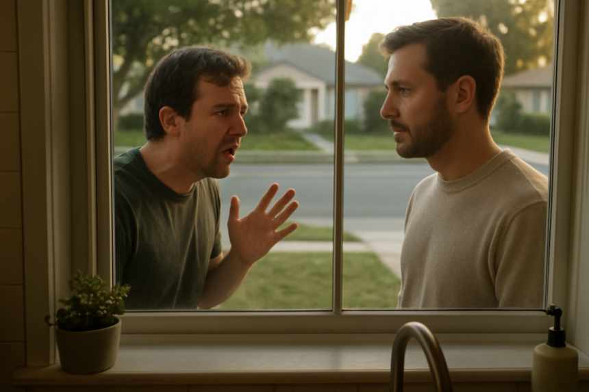 Calm conversation outside house