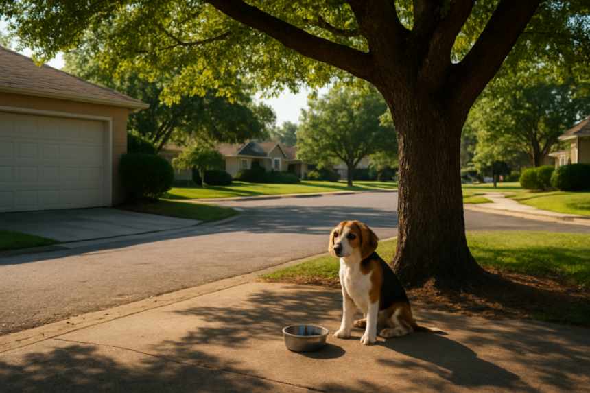 beagle in driveway shade