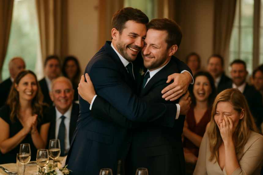 groom hugs best man