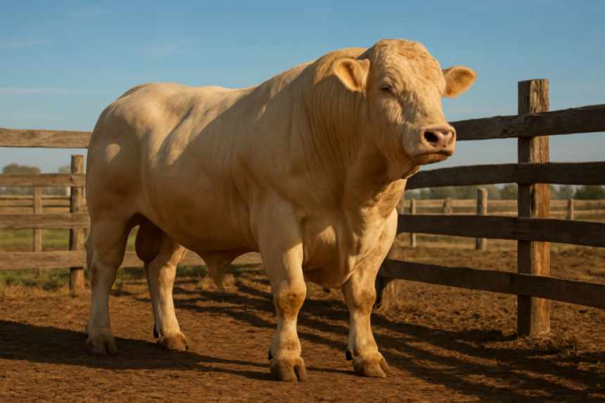 Charolais bull in pen