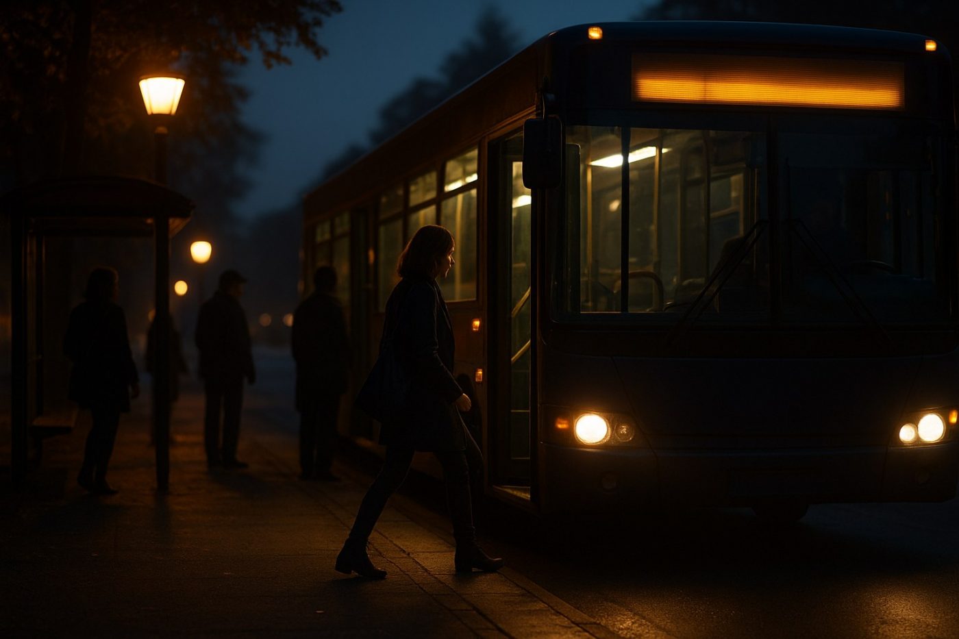 Bus arriving at bus stop