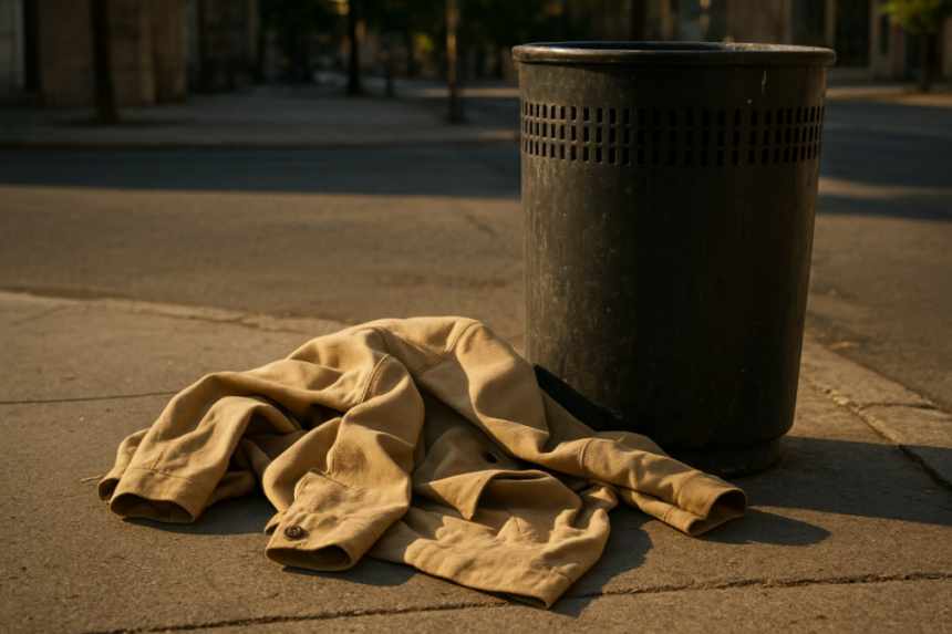 Thrown-away beige coat on ground