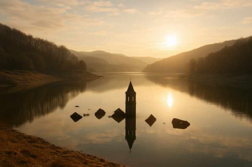 Submerged village reservoir