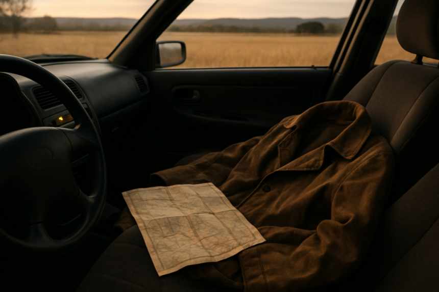 Inside car at crossroads