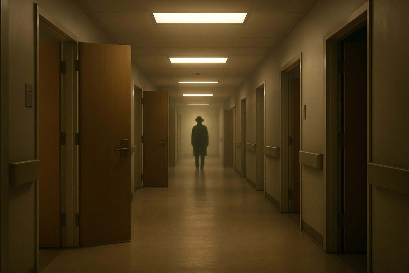 Hat Man waiting in hallway