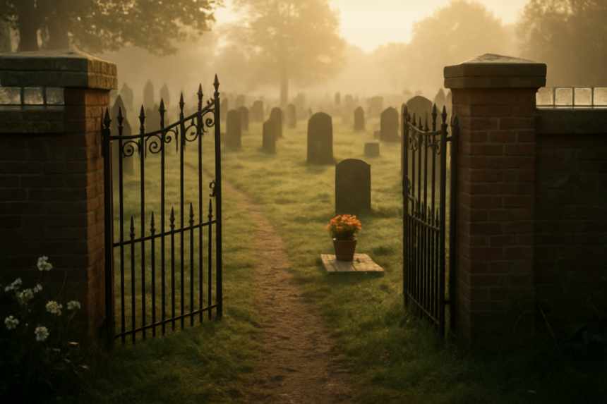 cemetery gate morning
