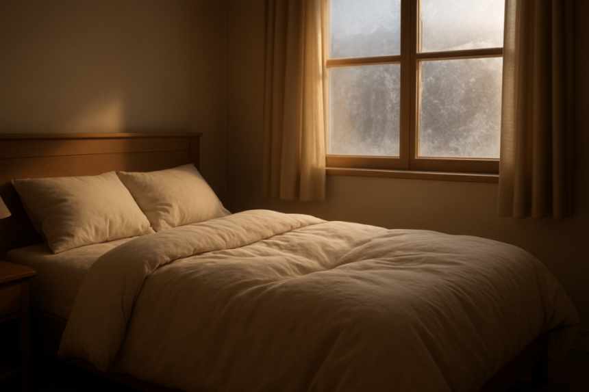 cat on bed winter