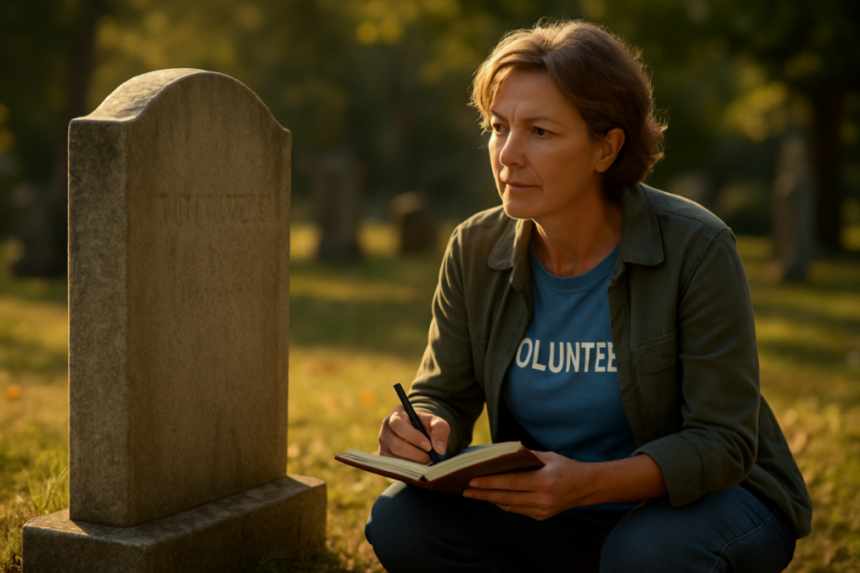 volunteer transcribing grave