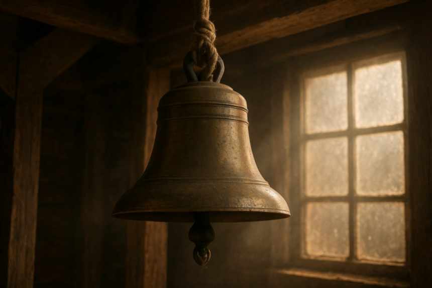 Chapel bell with tied rope