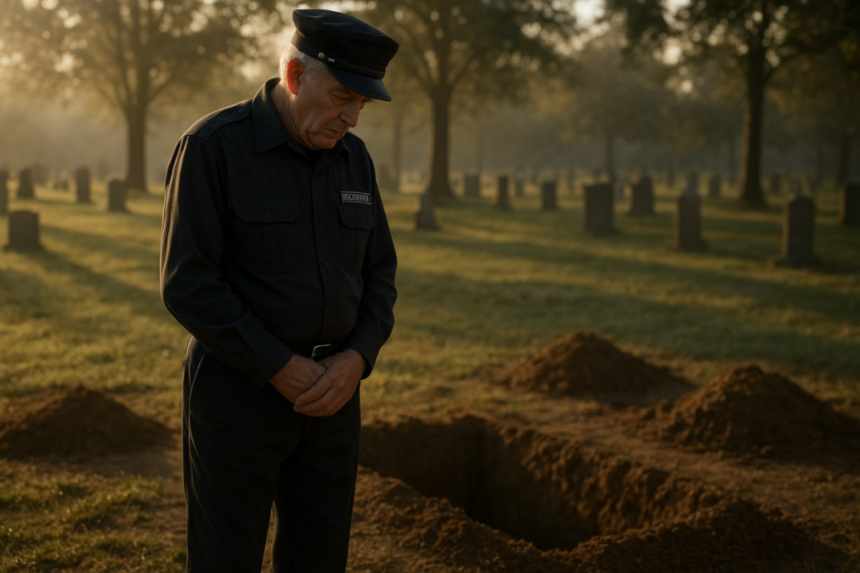 Watchman by freshly dug grave