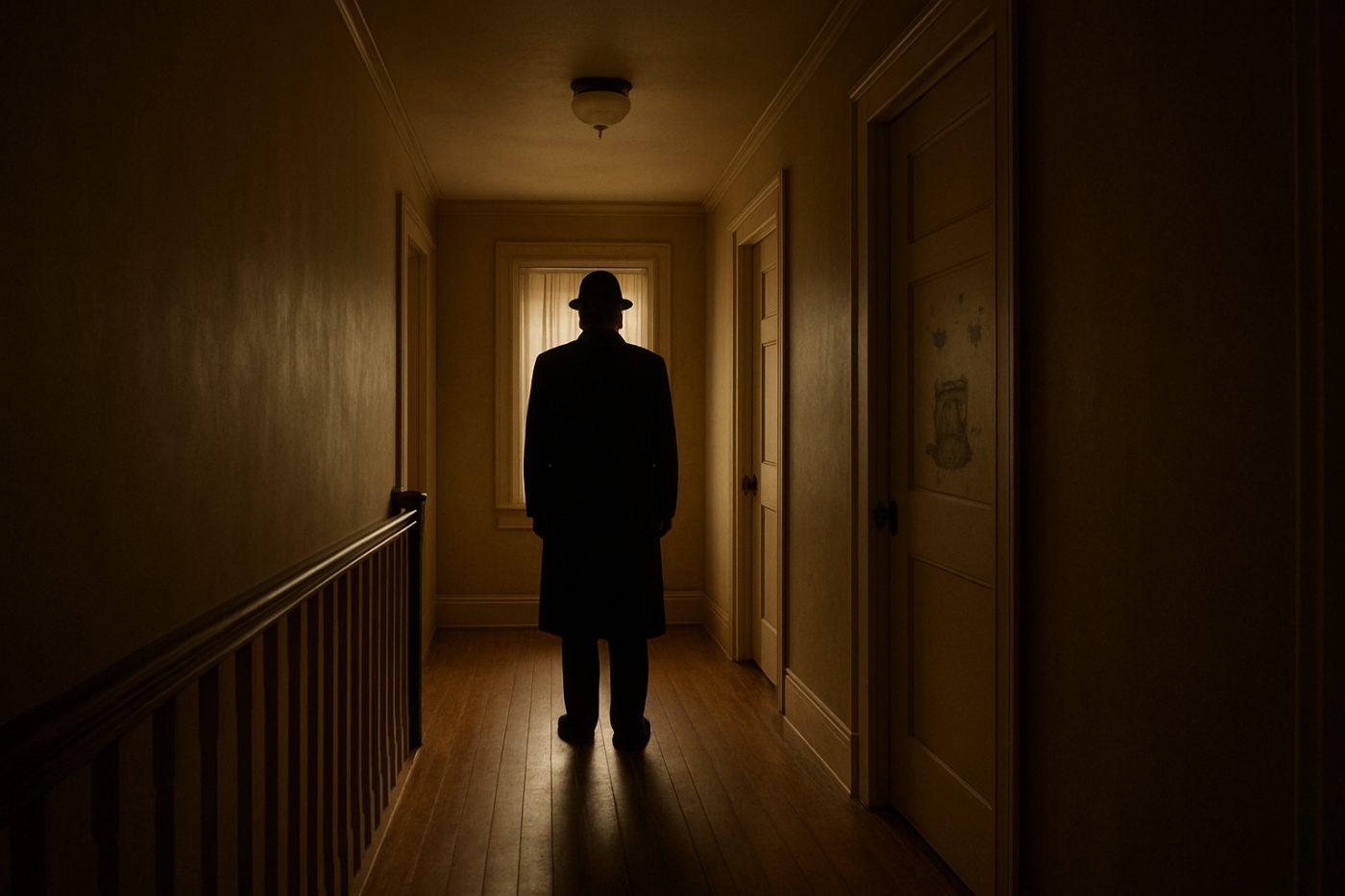 Shadow man on landing