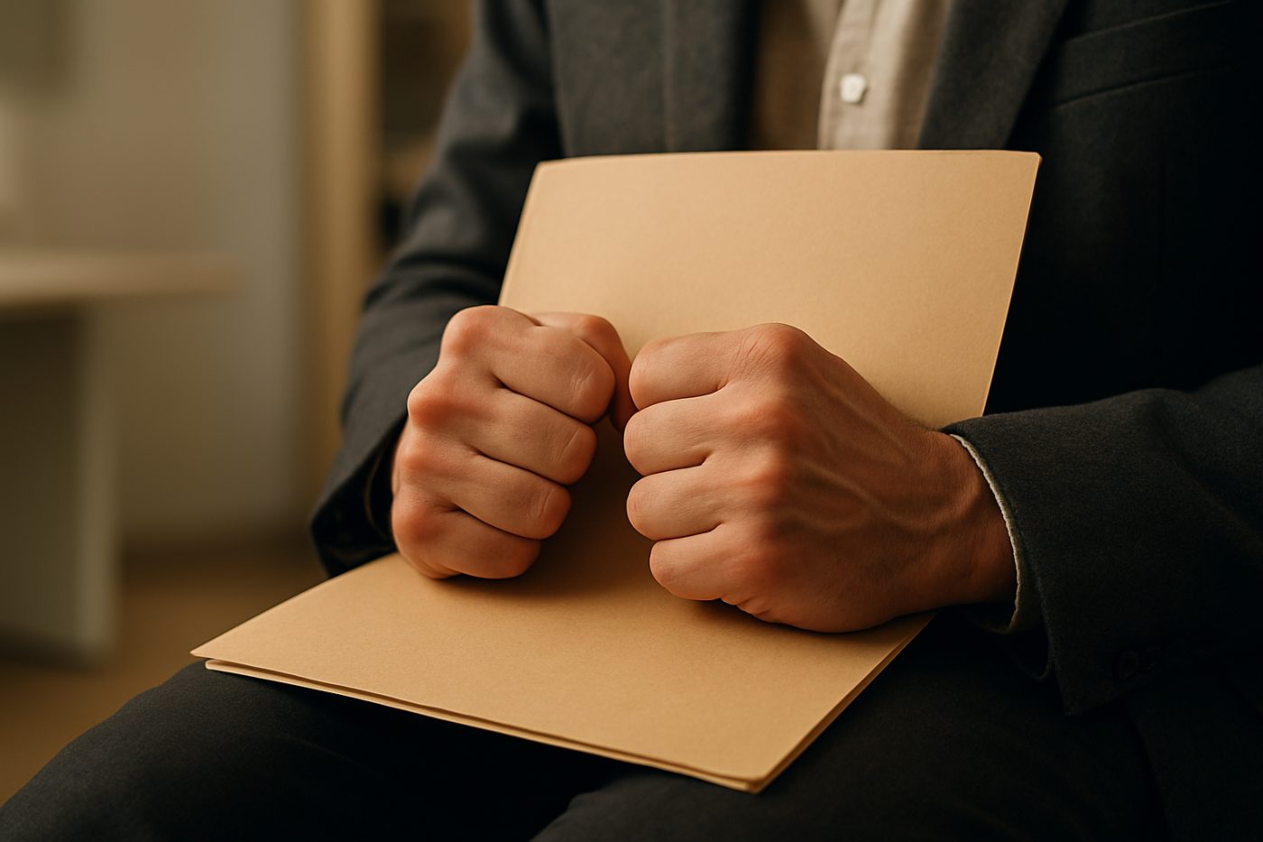 Candidate clutching folder nervously