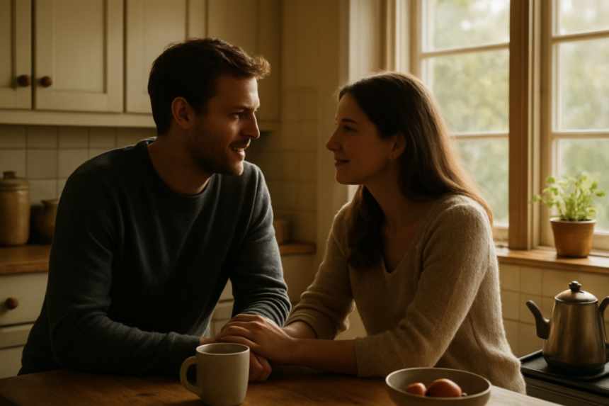 couple in kitchen discussion