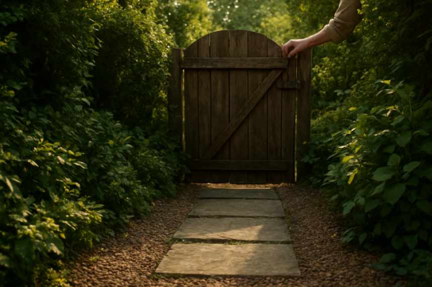 yellow door garden gate