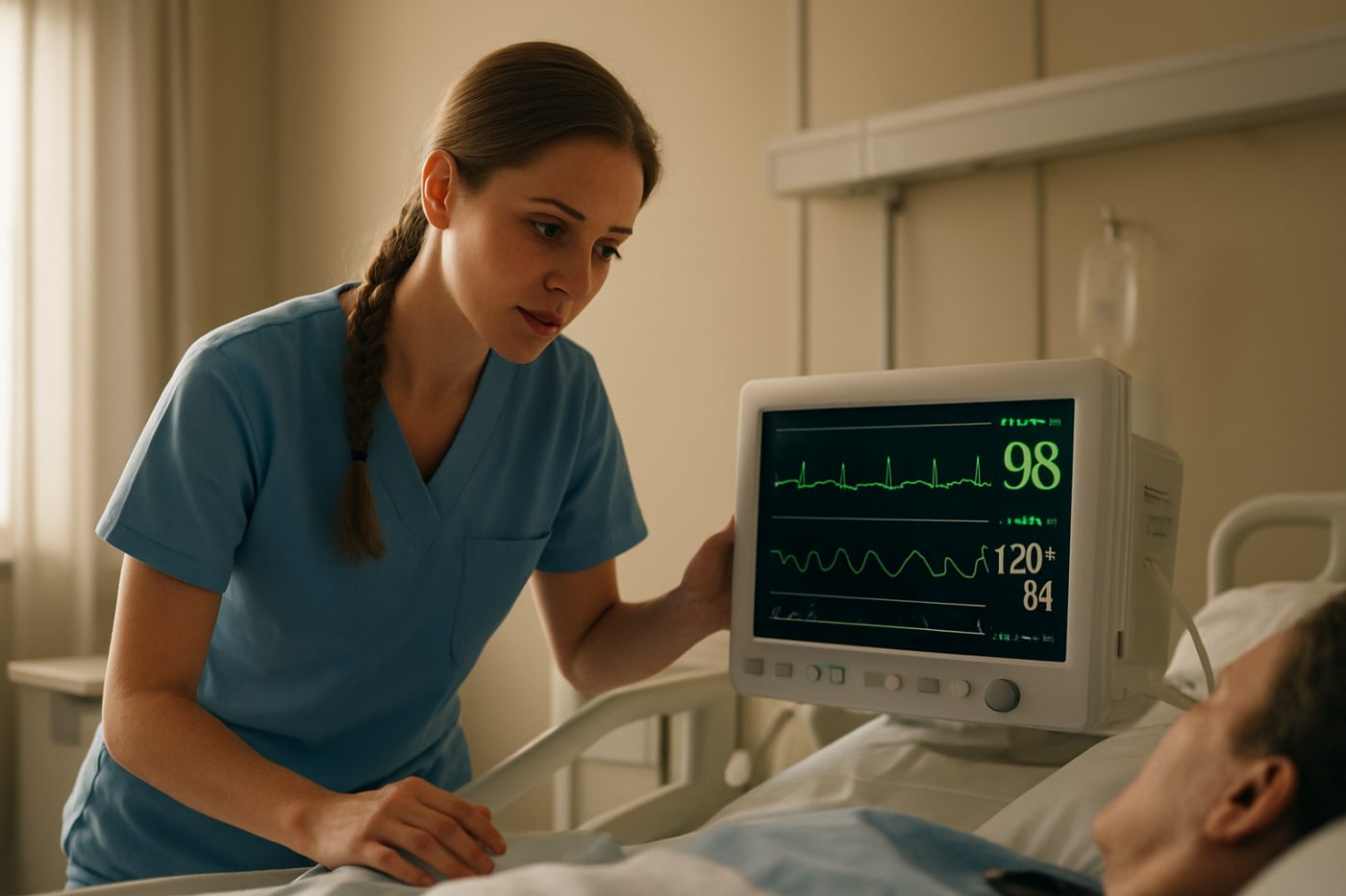 nurse with plait at bed