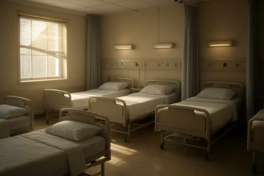hospital ward with broken blind