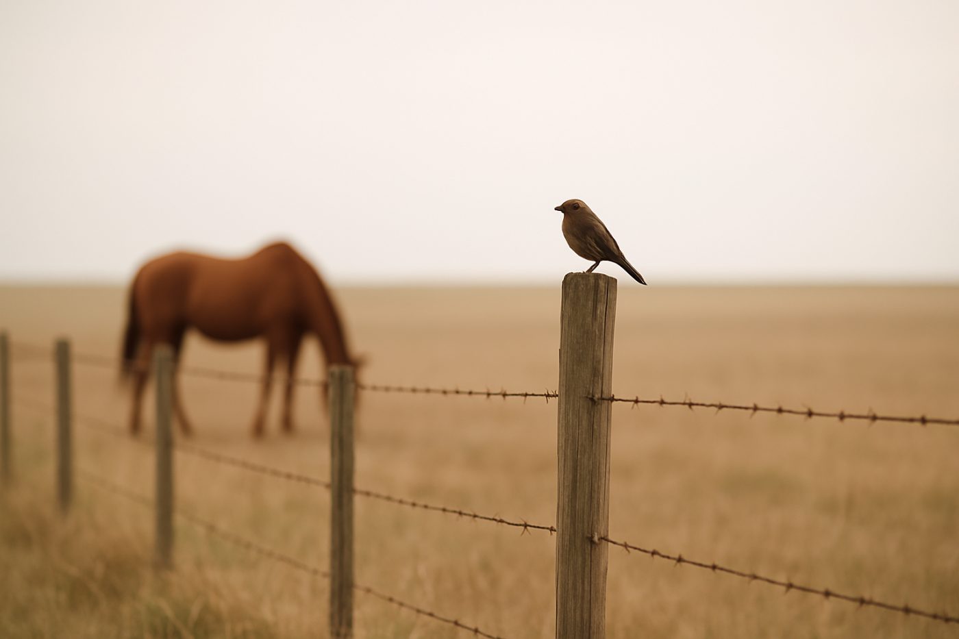 motionless bird on fence