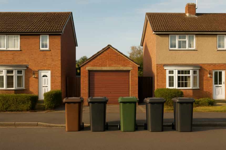 street with garage between houses