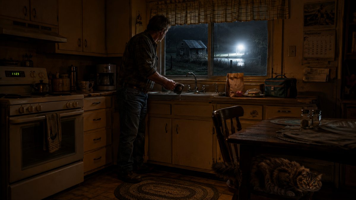 Man looks out window at bright light UFO sighting