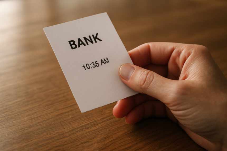 Bank receipt with timestamp