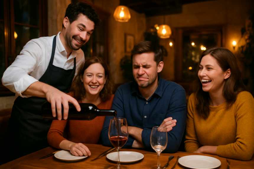 Waiter pouring wine, birthday