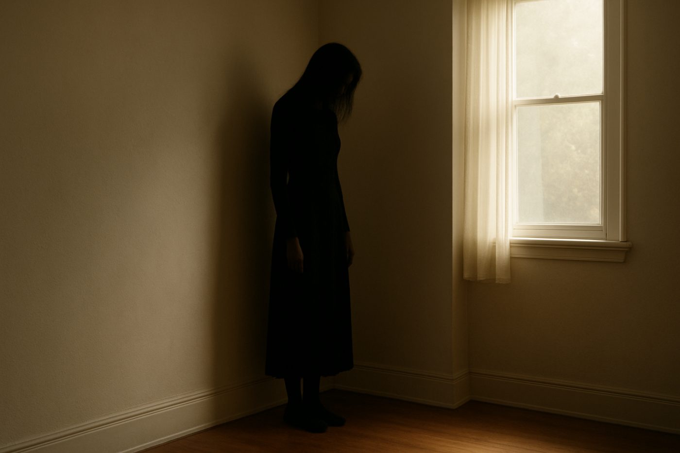 mysterious woman in corner