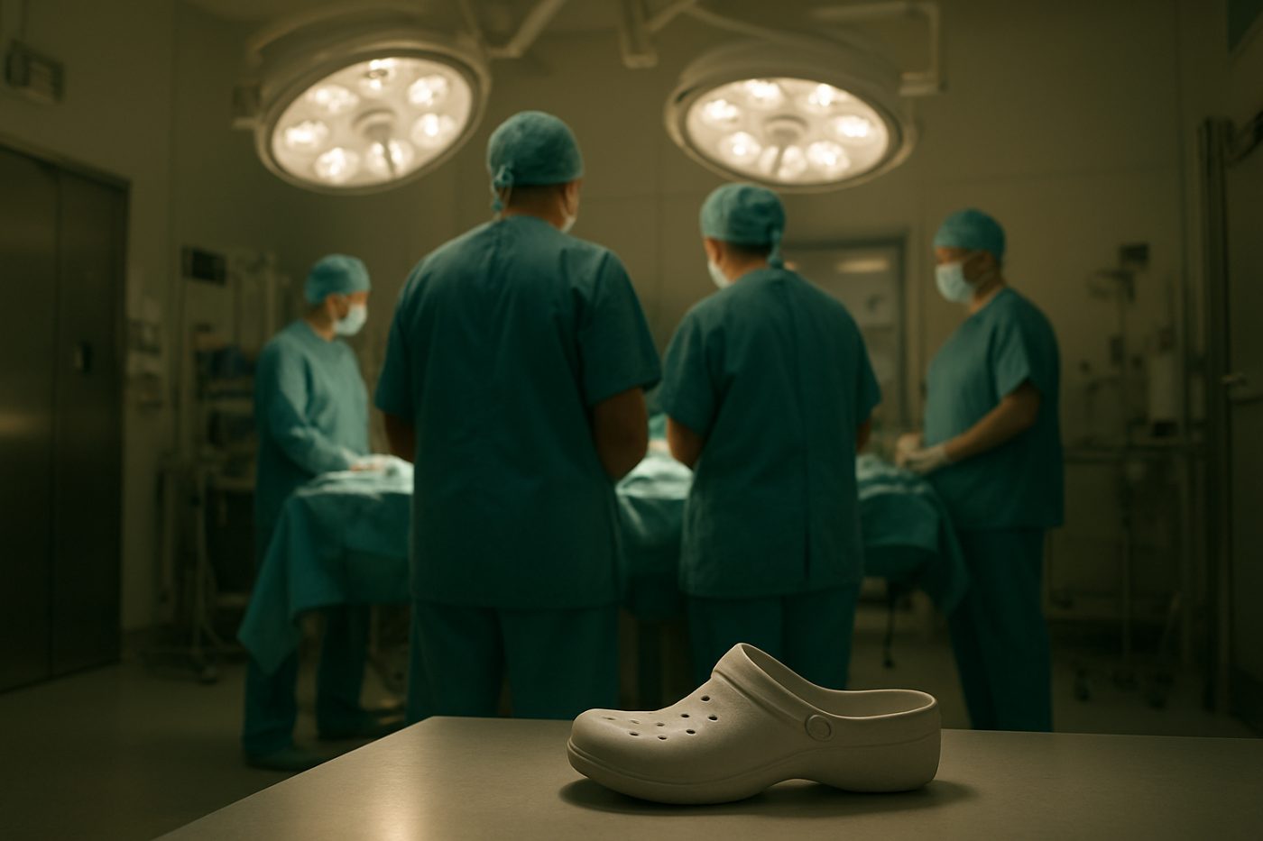 Operating room with untied shoe