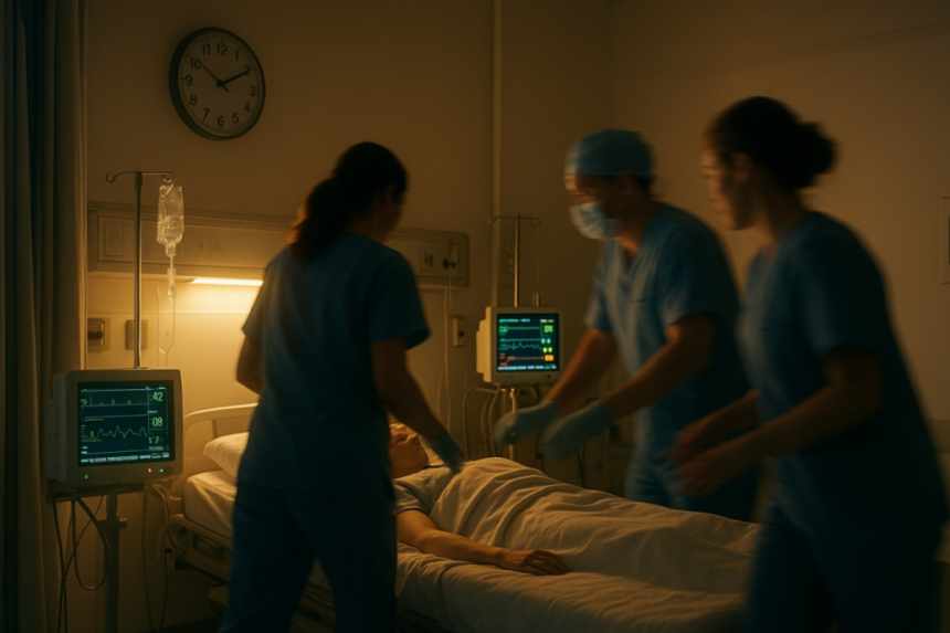 Hospital ward corner at night