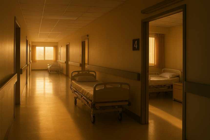 Hospital corridor at dawn