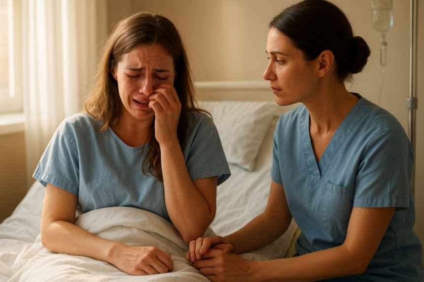 Woman crying with nurse