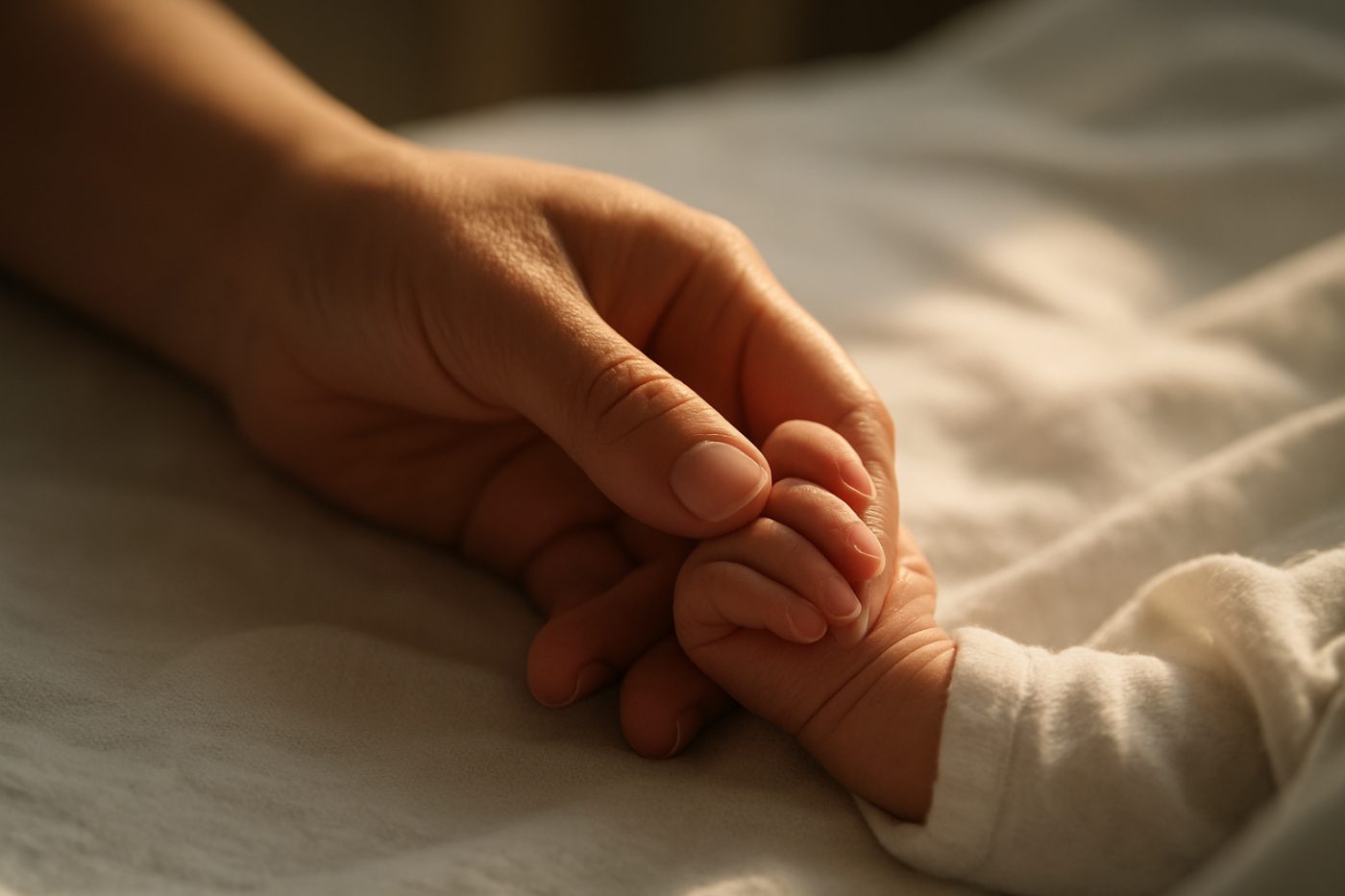 Holding newborn hands