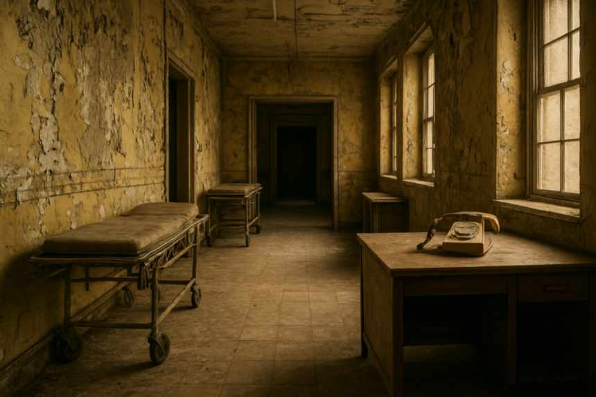 Abandoned hospital hallway