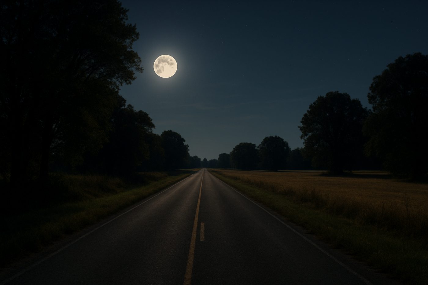Empty rural night road