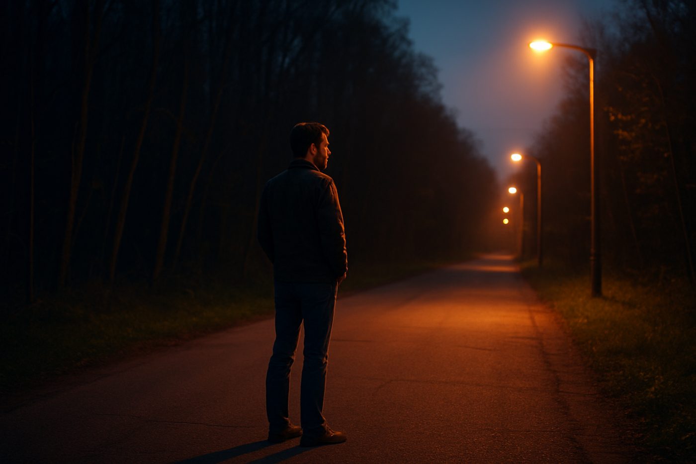 Haunted road edge at night