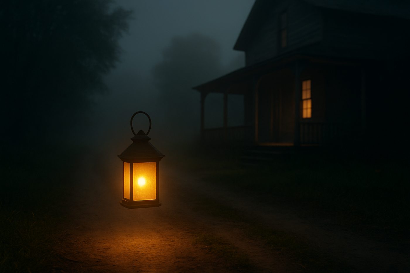 Haunted farmhouse lantern light