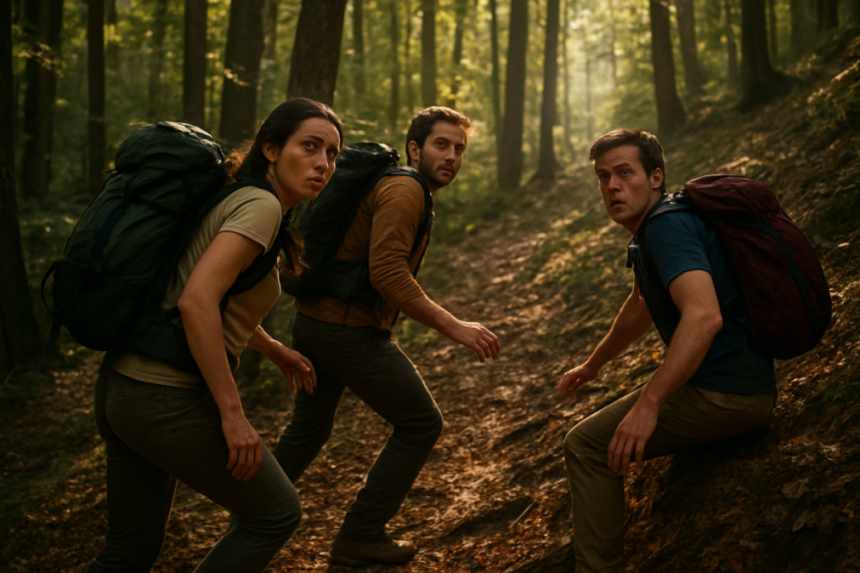 fleeing through forest
