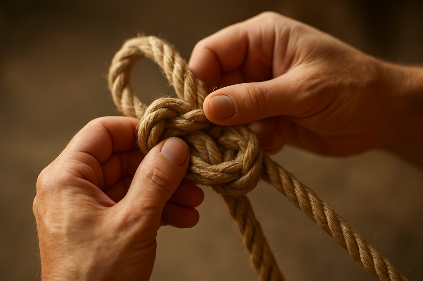 Child’s hands tying knots