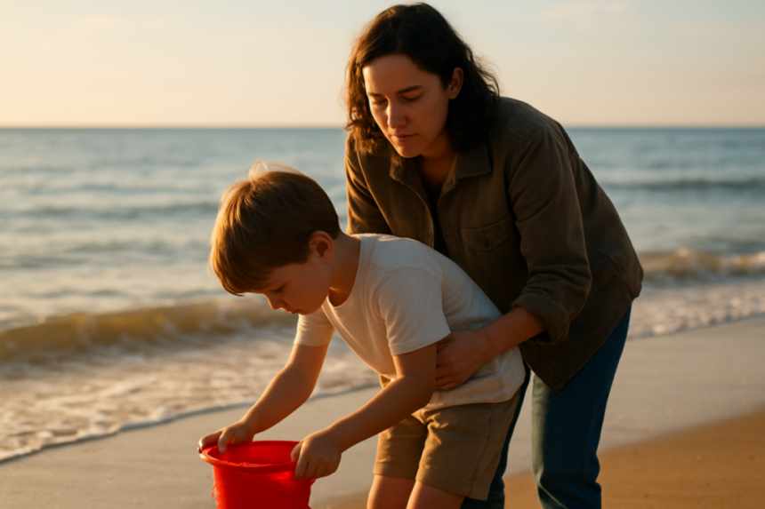 protective parent beach
