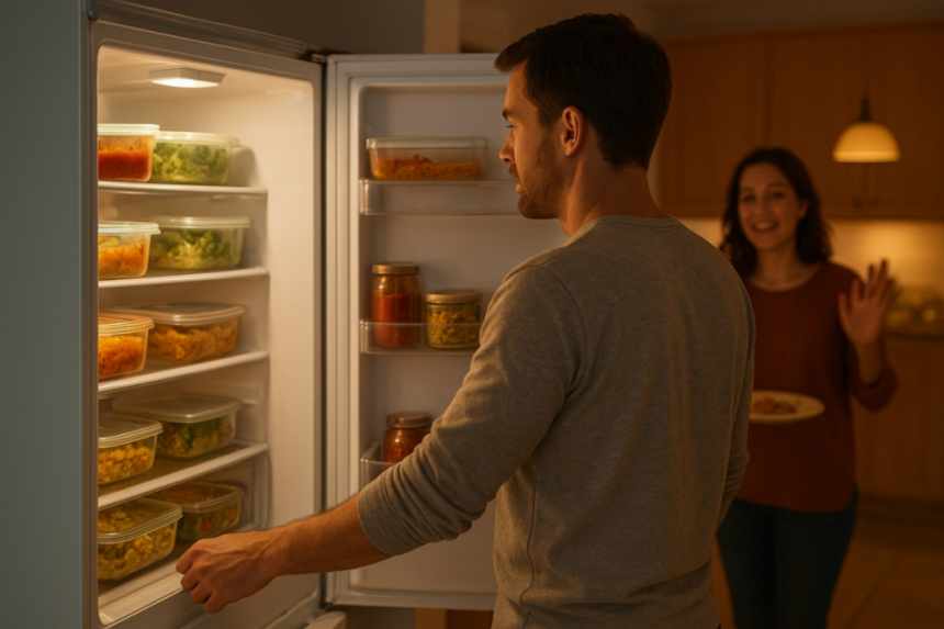 Couple sharing kitchen moment
