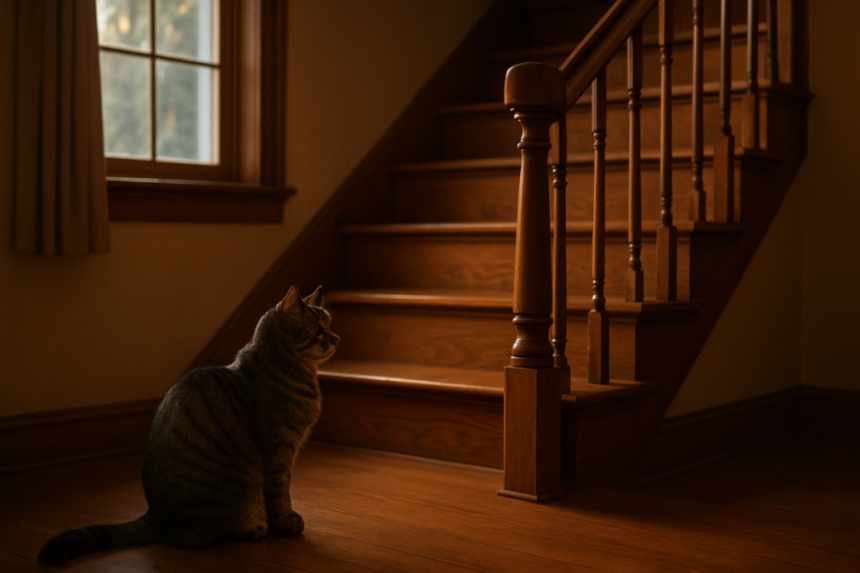 cat on staircase