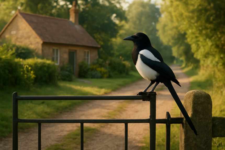 Single magpie on gate