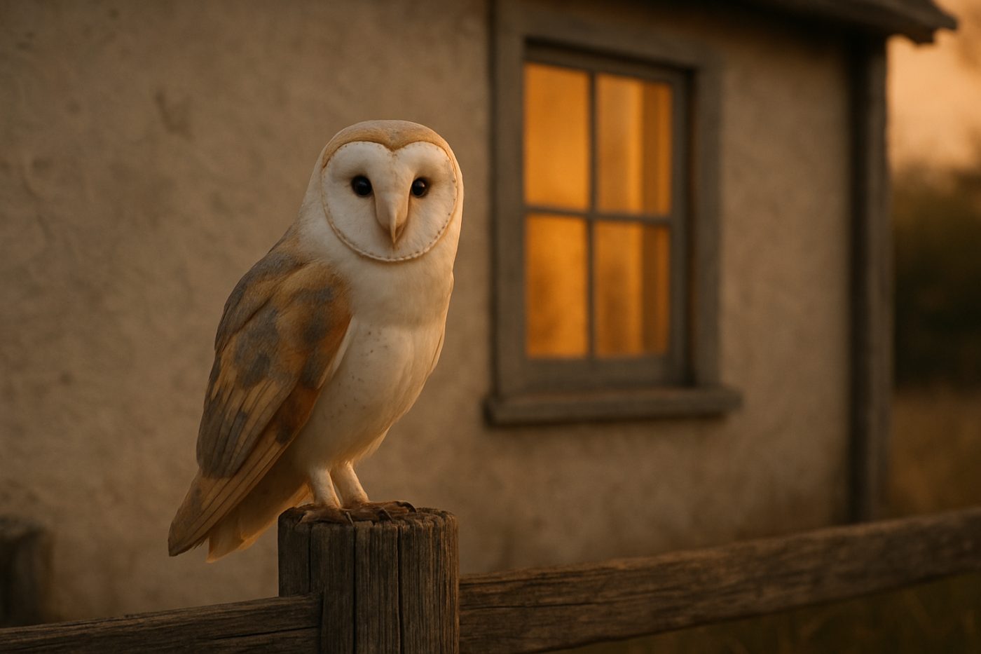 Barn owl on fence post