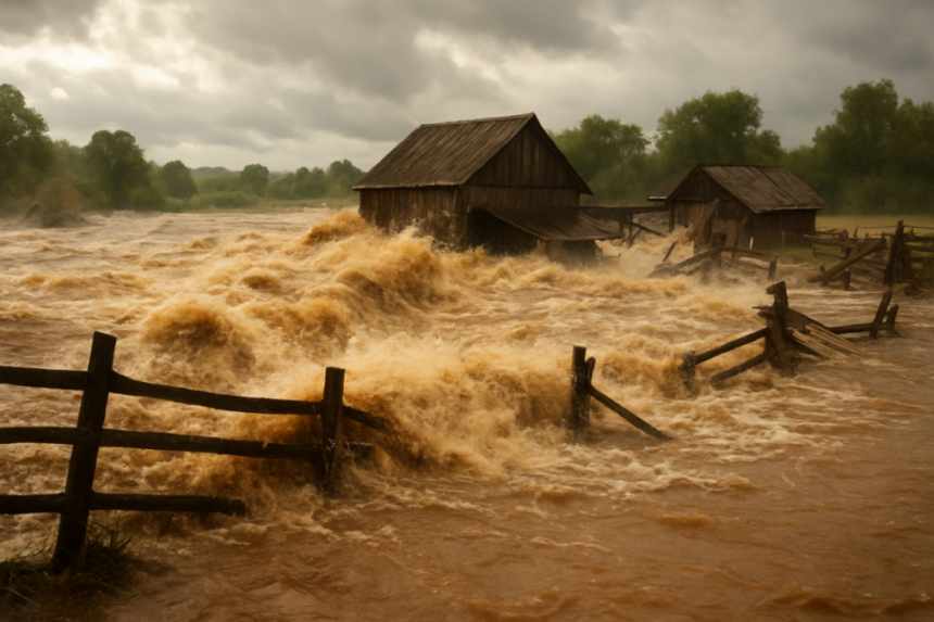 Flood rushing through valley