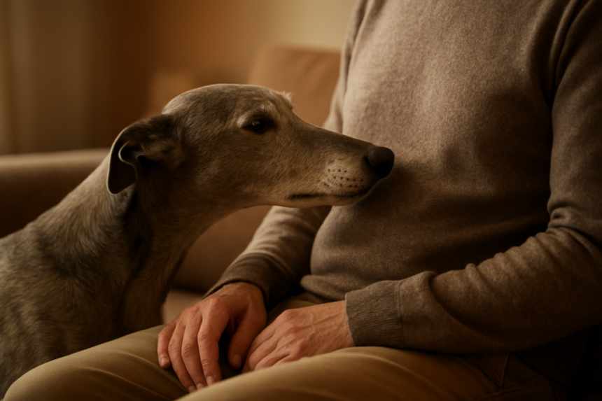 Dog nosing human side