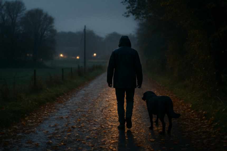 black dog on lane